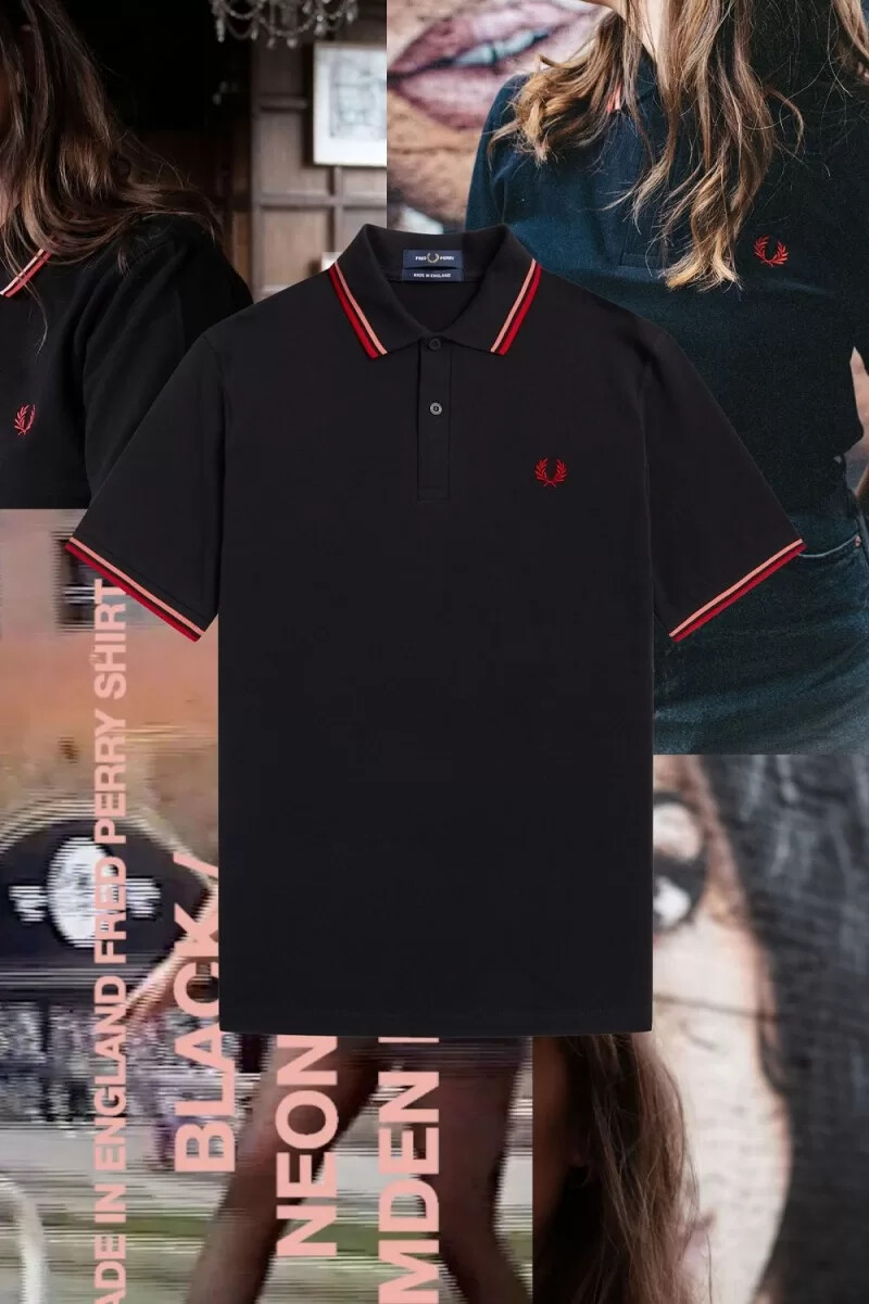 fred perry m12 herrskjorta svart korall heat camden brick