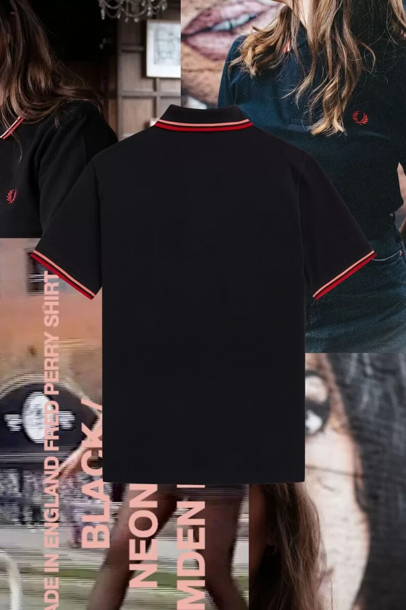 fred perry m12 herrskjorta svart korall heat camden brick