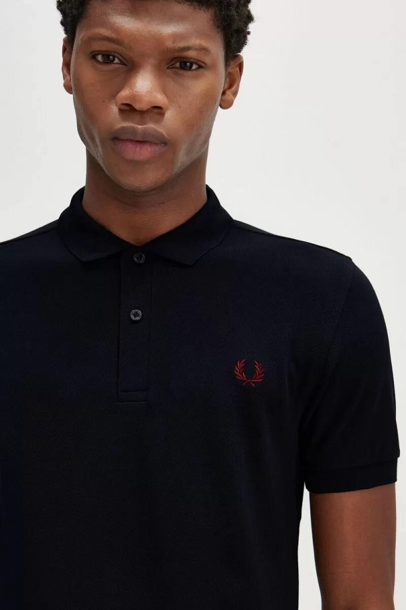fred perry m6000 herrskjorta marinblå bränd röd