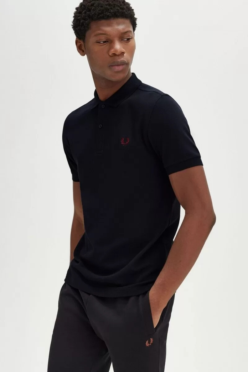 fred perry m6000 herrskjorta marinblå bränd röd