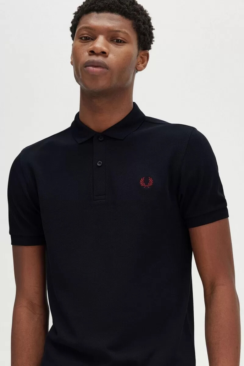 fred perry m6000 herrskjorta marinblå bränd röd