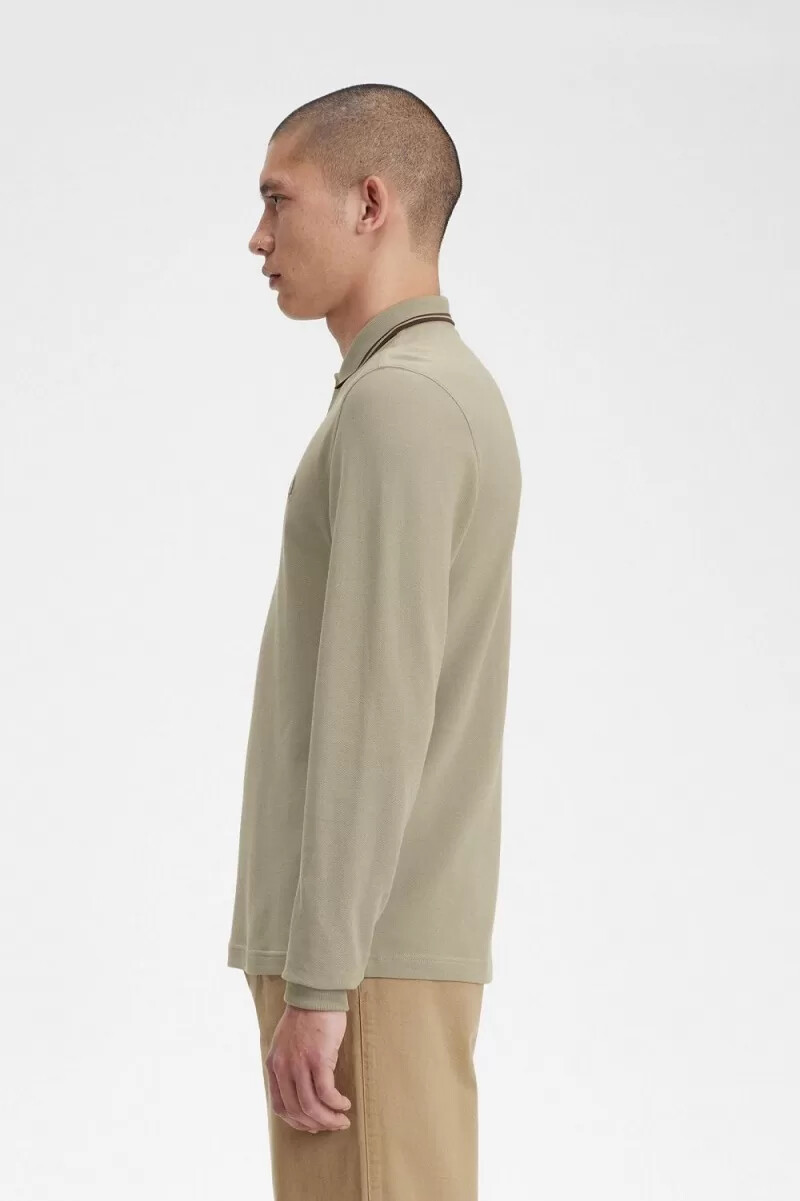 fred perry m3636 herrskjorta varm grå mörkröd
