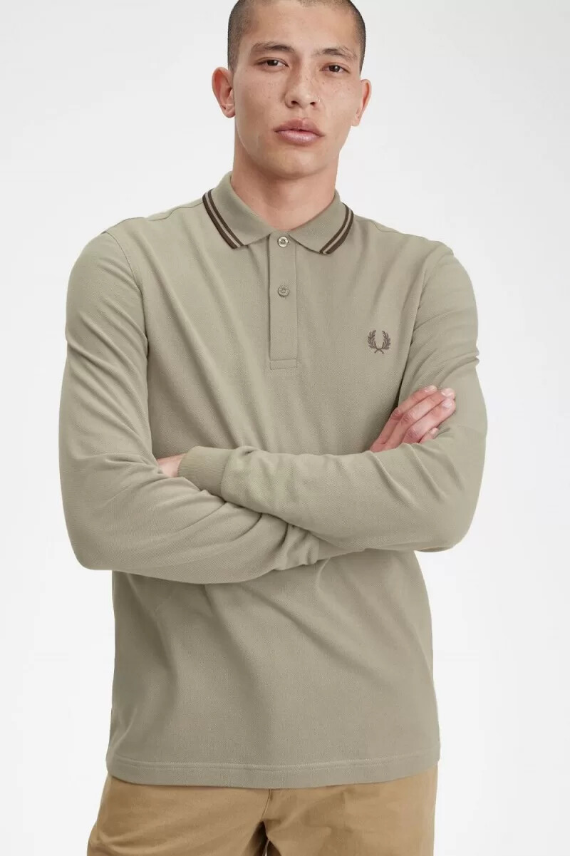 fred perry m3636 herrskjorta varm grå mörkröd