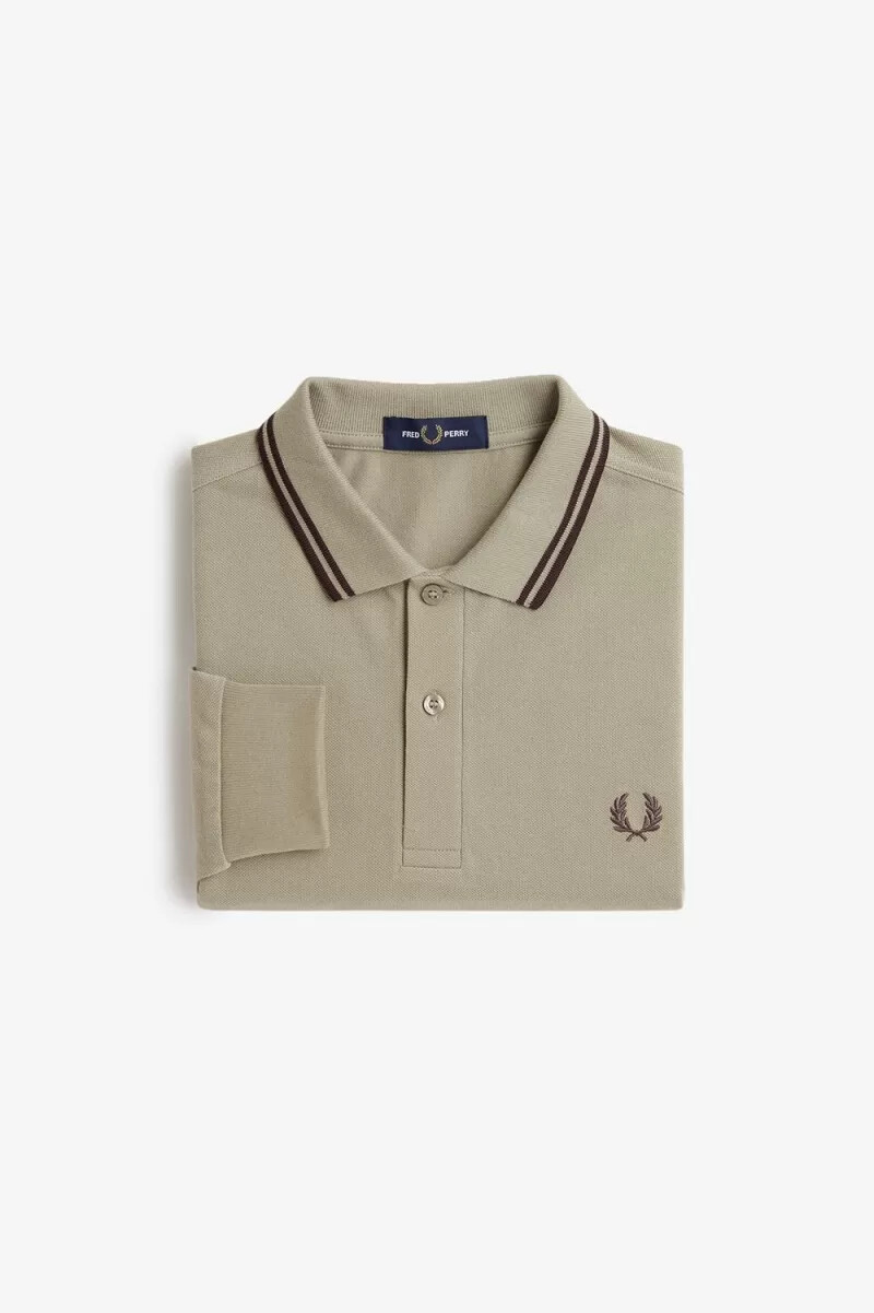 fred perry m3636 herrskjorta varm grå mörkröd
