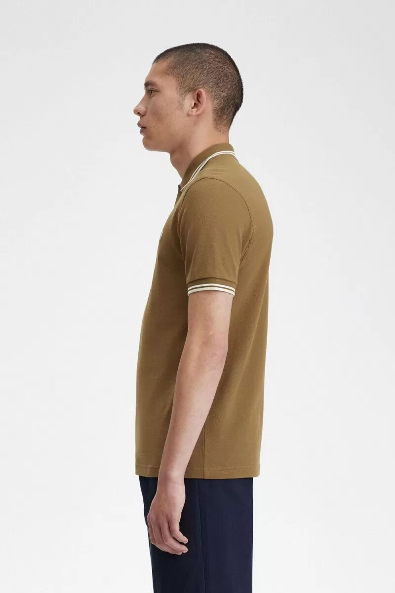 fred perry m3600 herrskjorta brun snövit beige