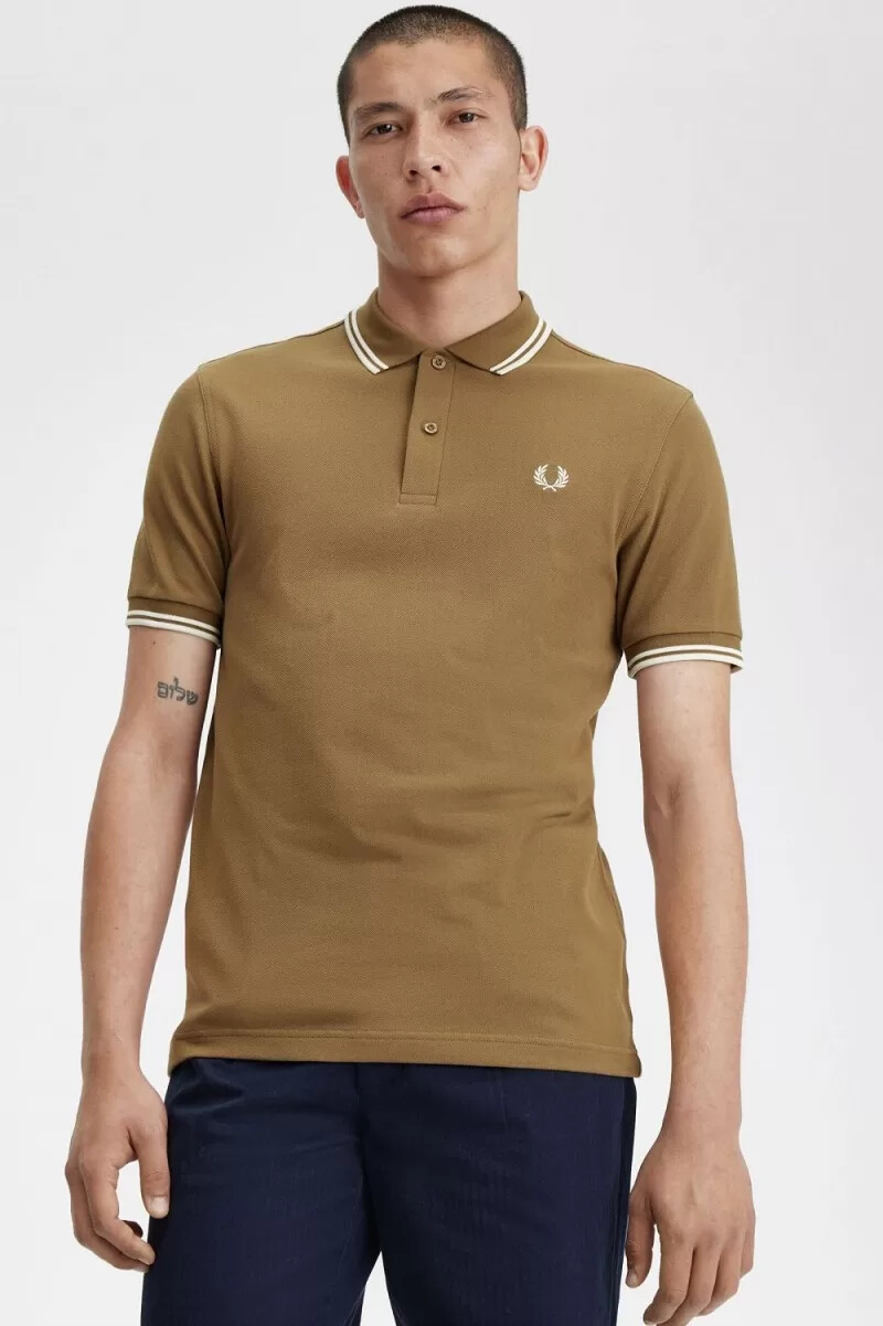 fred perry m3600 herrskjorta brun snövit beige