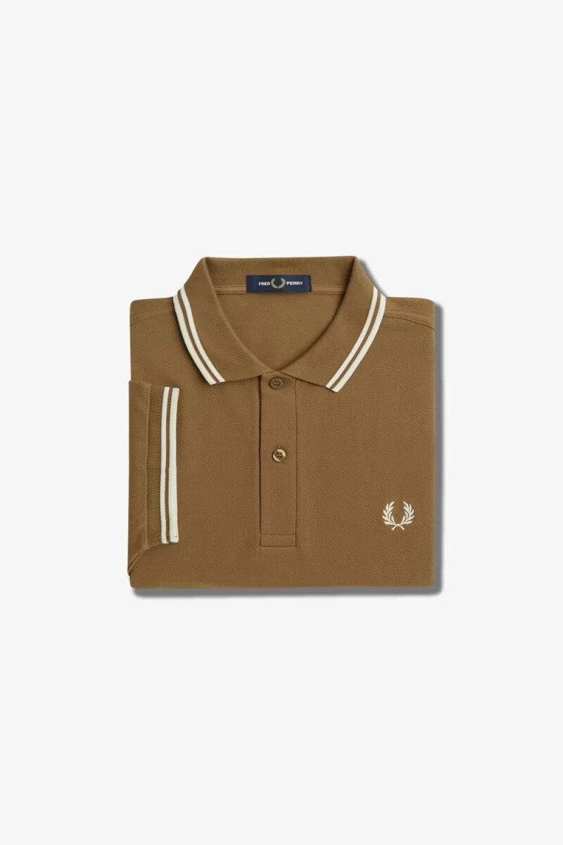 fred perry m3600 herrskjorta brun snövit beige