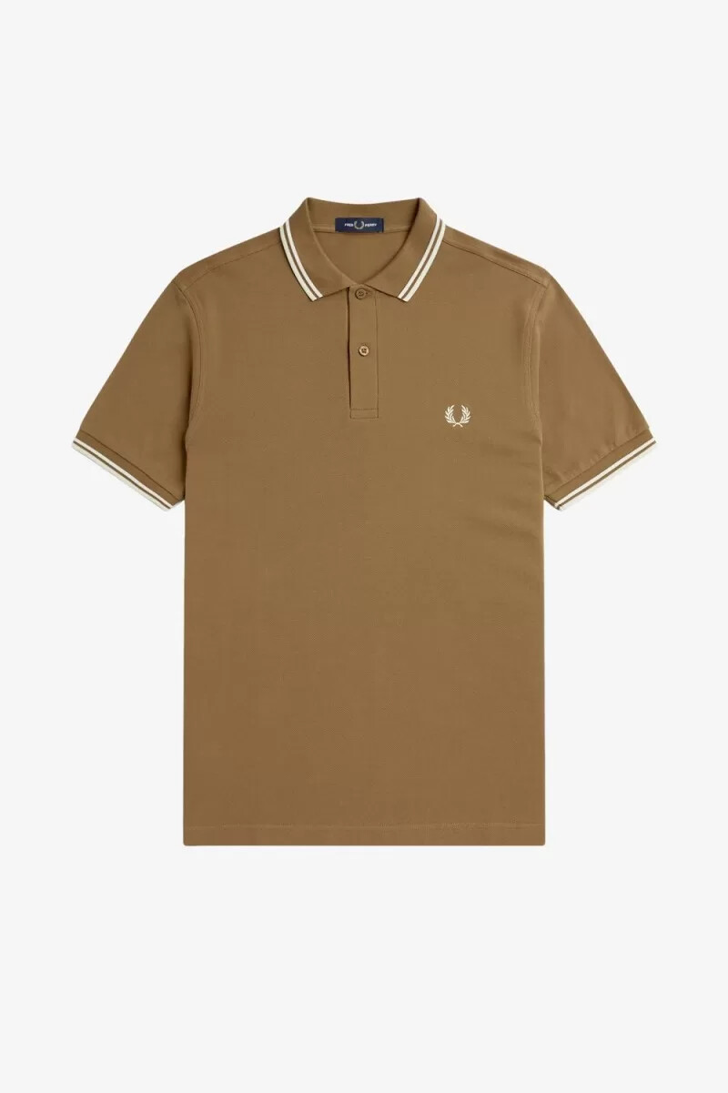 fred perry m3600 herrskjorta brun snövit beige