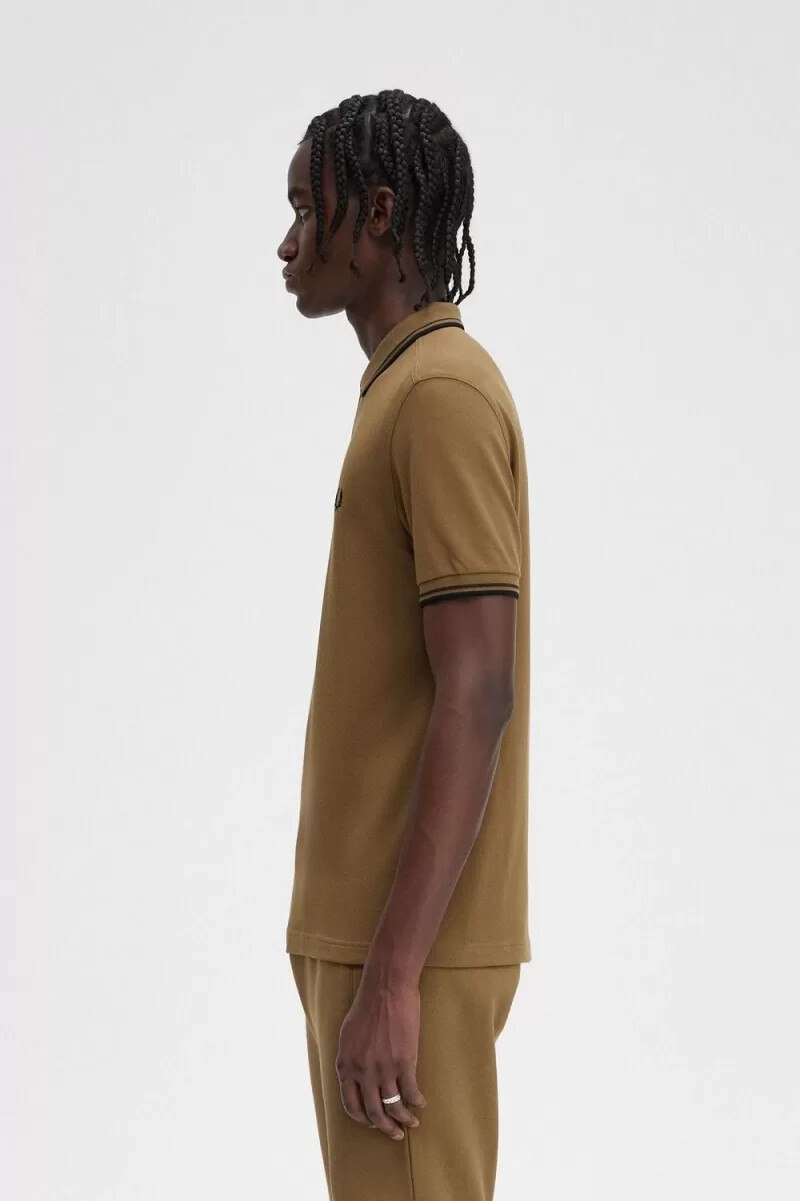 fred perry m3600 herrskjorta brun bränd tobak svart