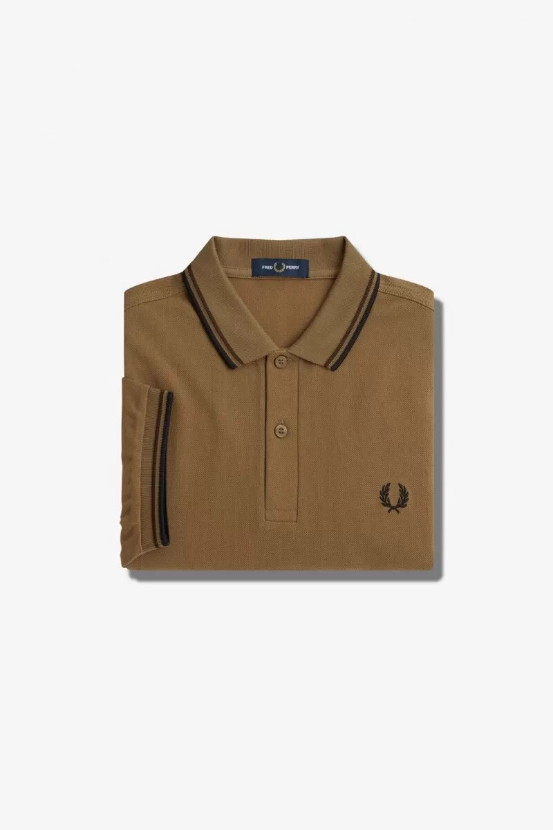 fred perry m3600 herrskjorta brun bränd tobak svart