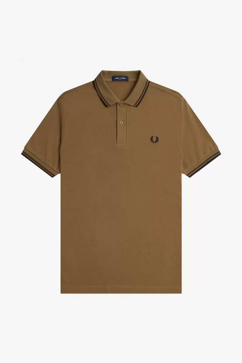 fred perry m3600 herrskjorta brun bränd tobak svart