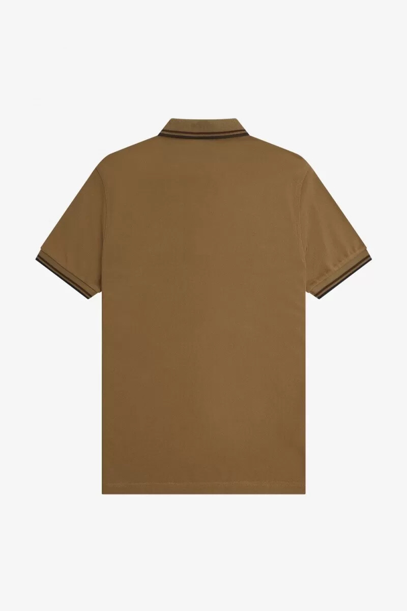 fred perry m3600 herrskjorta brun bränd tobak svart