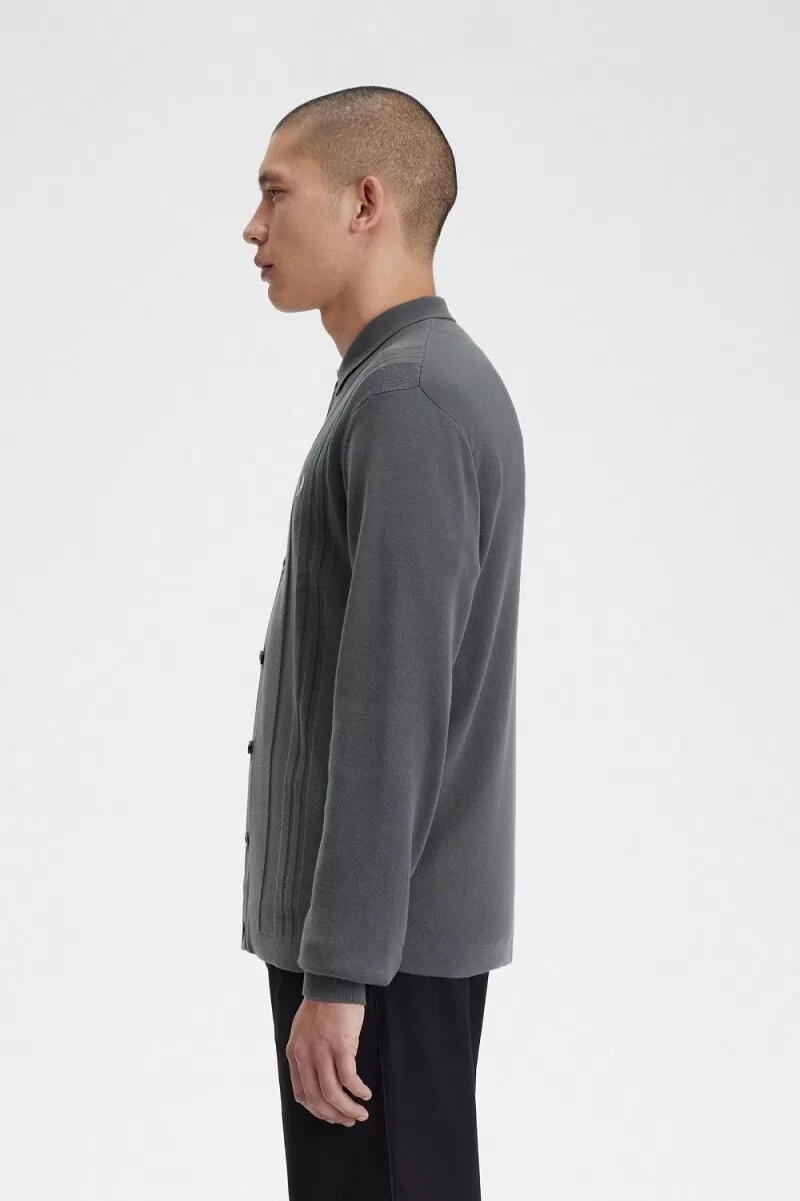 fred perry stickad herrskjorta med knappar grön