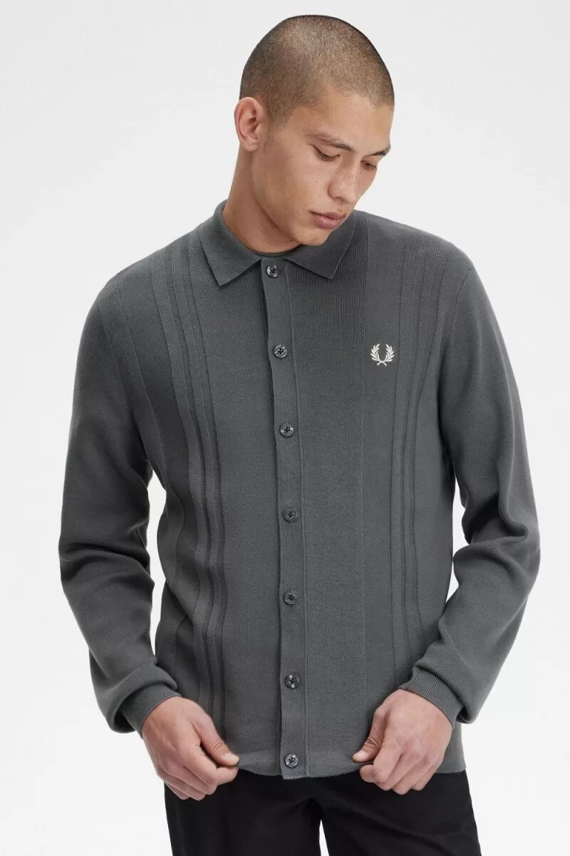 fred perry stickad herrskjorta med knappar grön