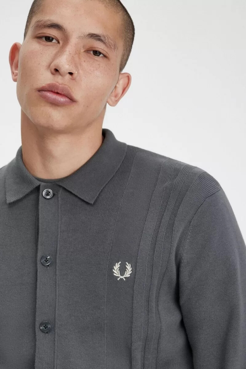 fred perry stickad herrskjorta med knappar grön