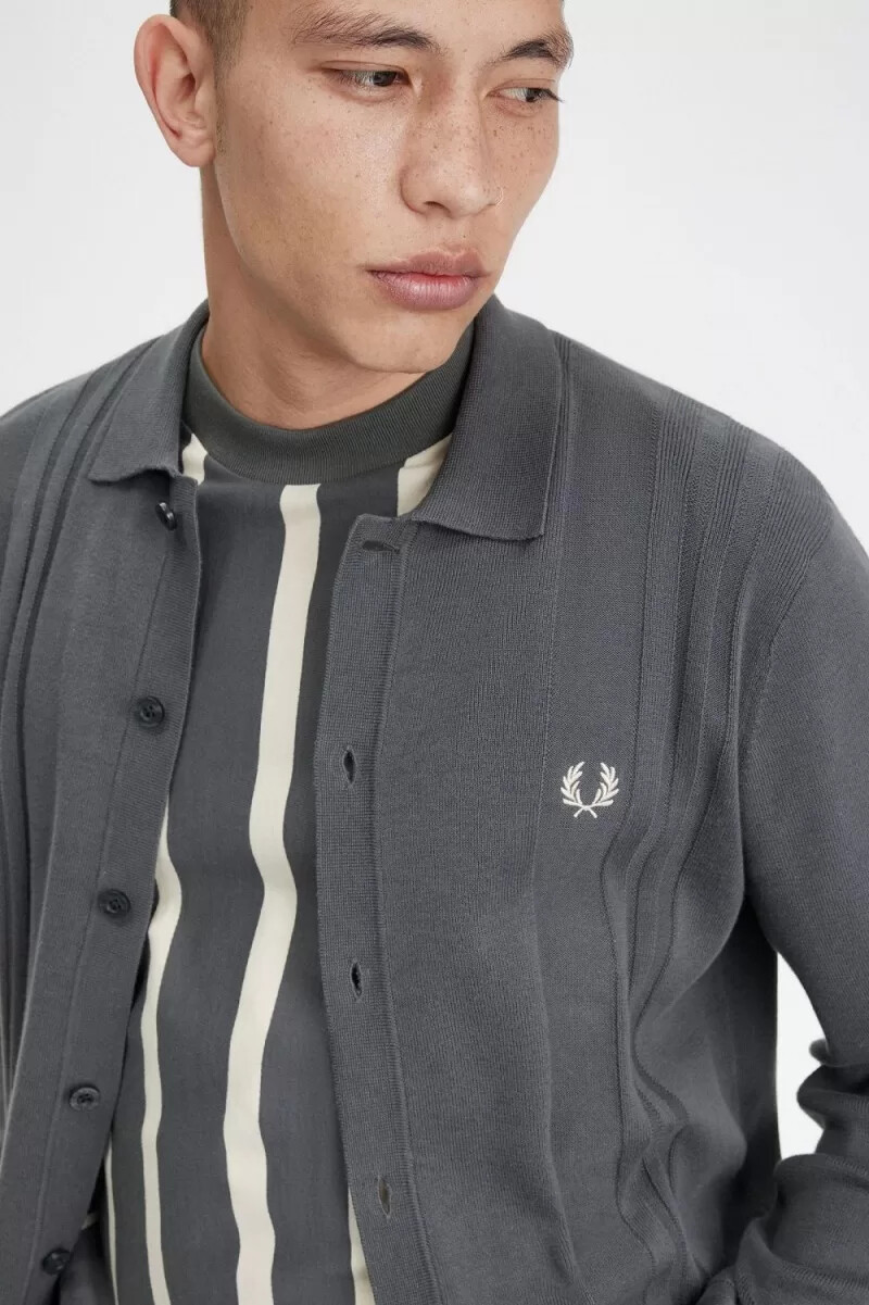 fred perry stickad herrskjorta med knappar grön