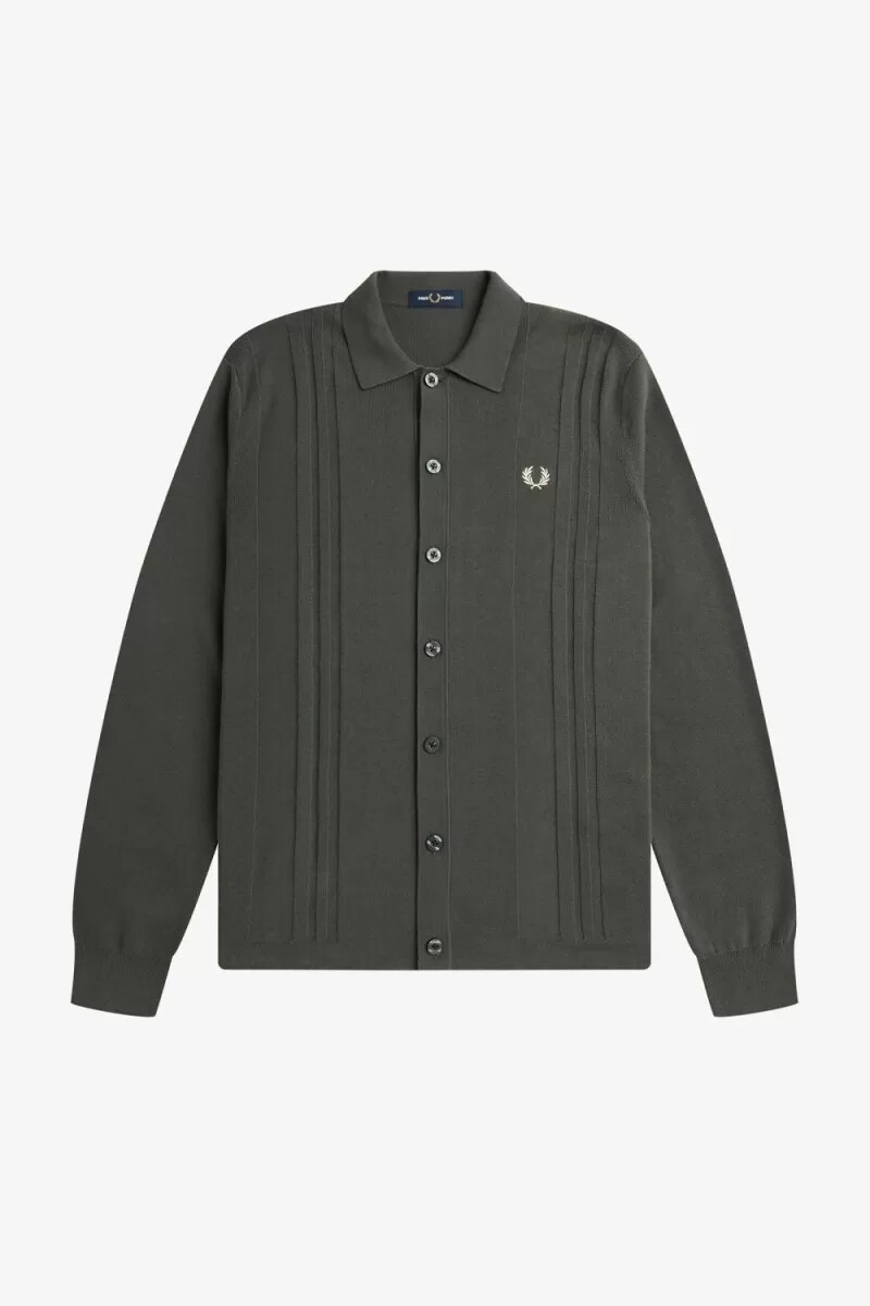fred perry stickad herrskjorta med knappar grön