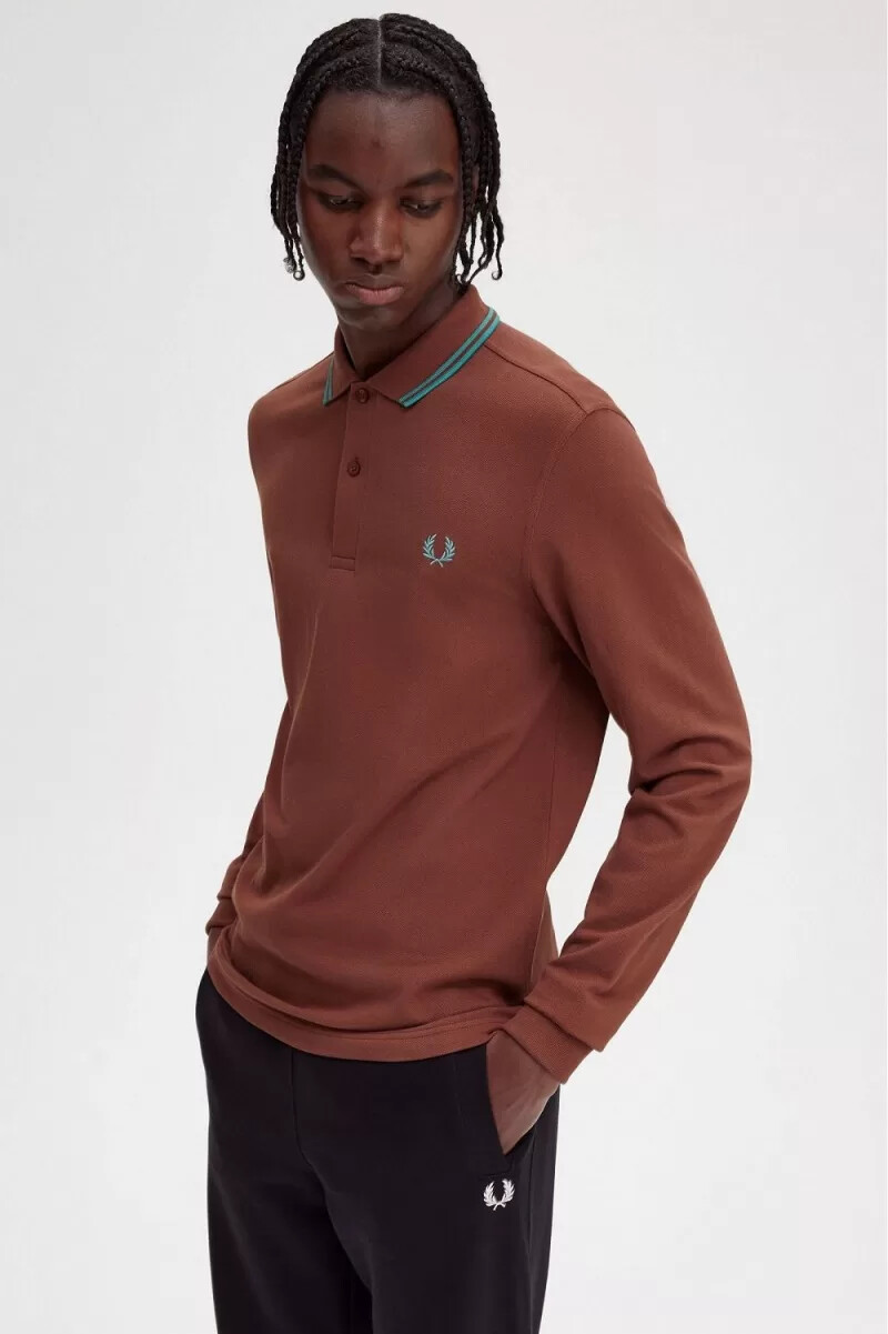 fred perry m3636 herrskjorta whiskybrun djup mint djup mint