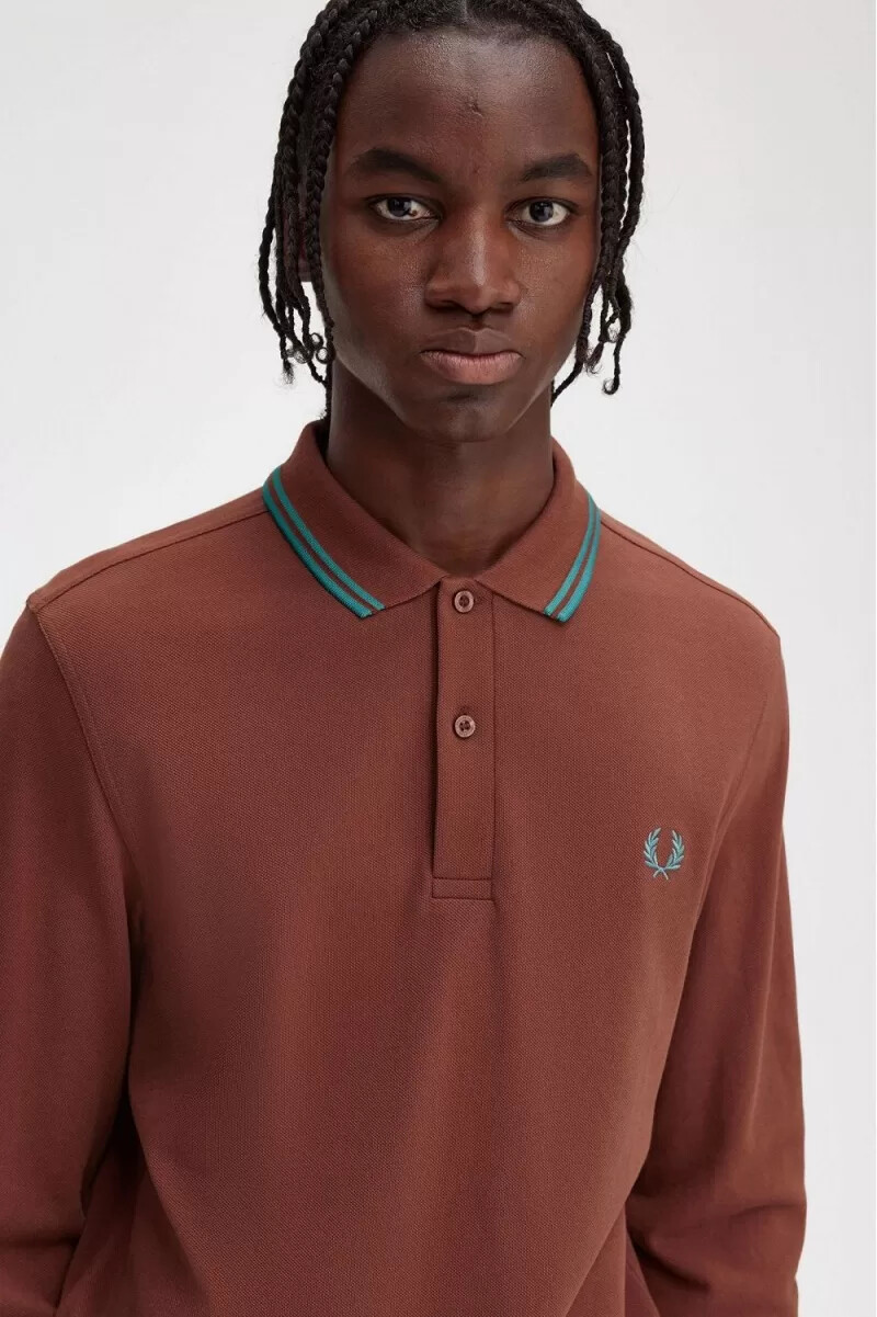 fred perry m3636 herrskjorta whiskybrun djup mint djup mint
