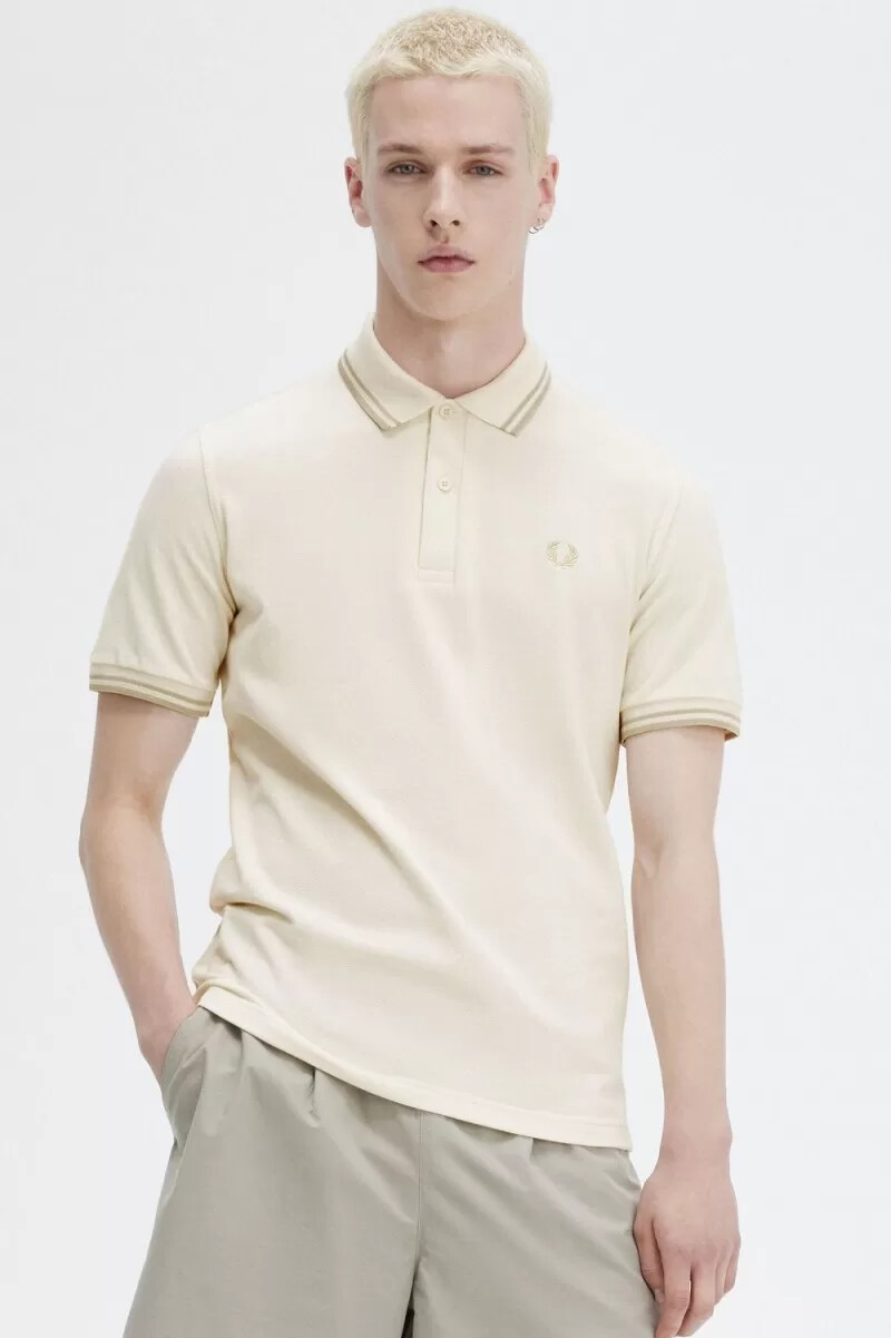 fred perry m12 herrskjorta beige havregryn havregryn