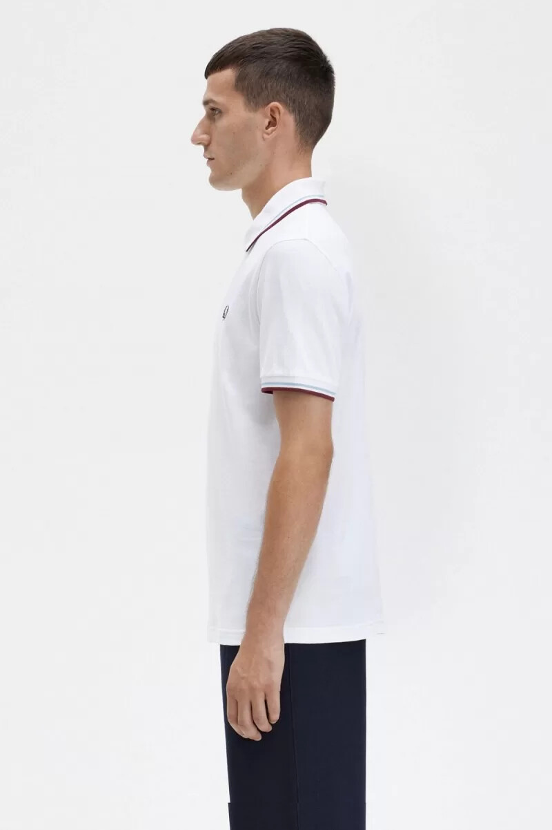 fred perry m12 herrskjorta vit aqua maroon