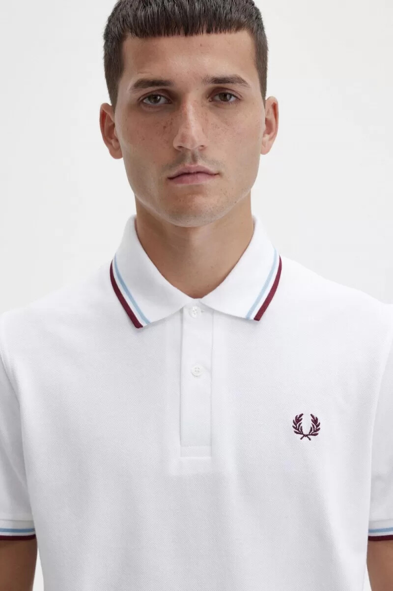 fred perry m12 herrskjorta vit aqua maroon