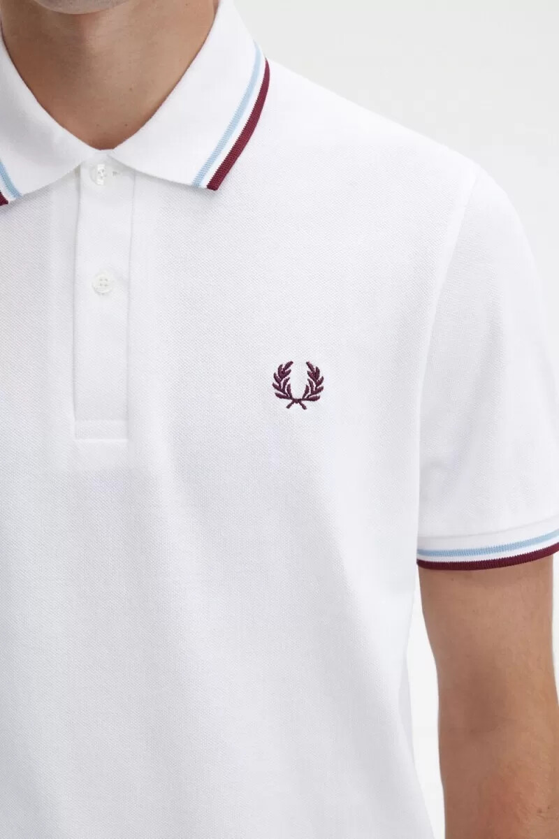 fred perry m12 herrskjorta vit aqua maroon