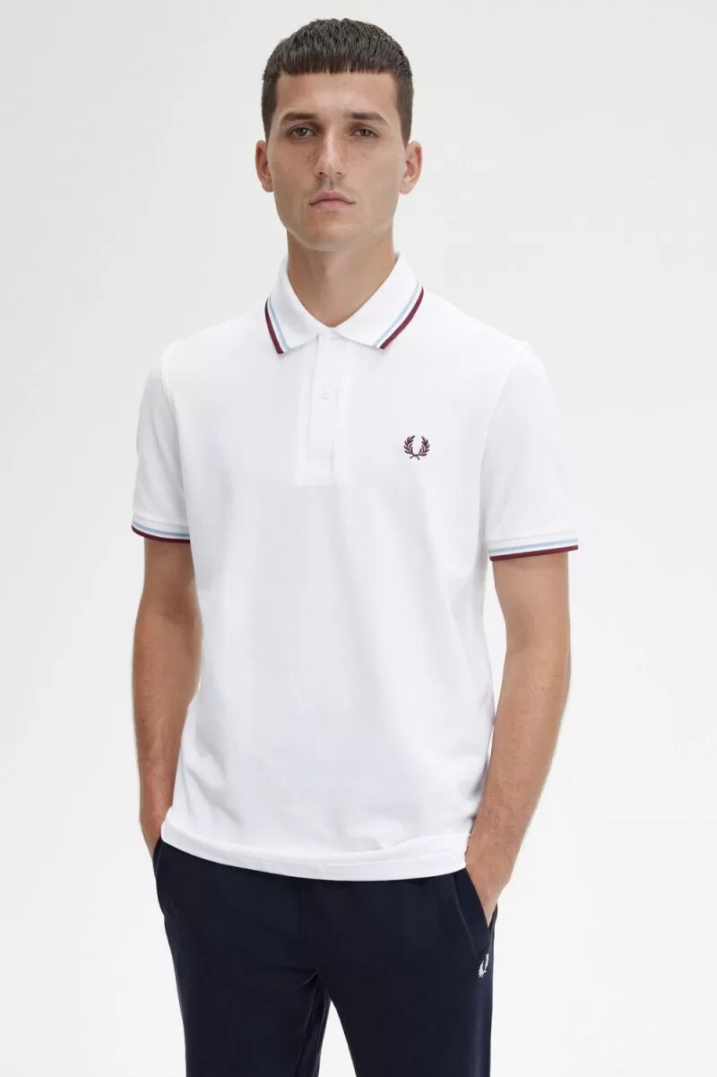 fred perry m12 herrskjorta vit aqua maroon