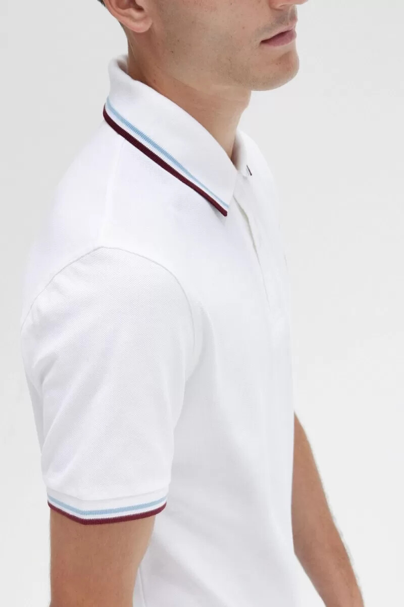 fred perry m12 herrskjorta vit aqua maroon