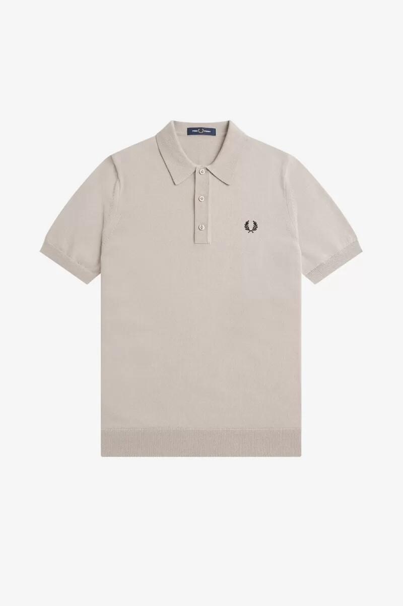 fred perry klassisk stickad herrskjorta mörk havregryn