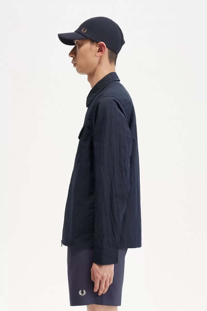 fred perry texturerad zip-through herrskjorta marinblå