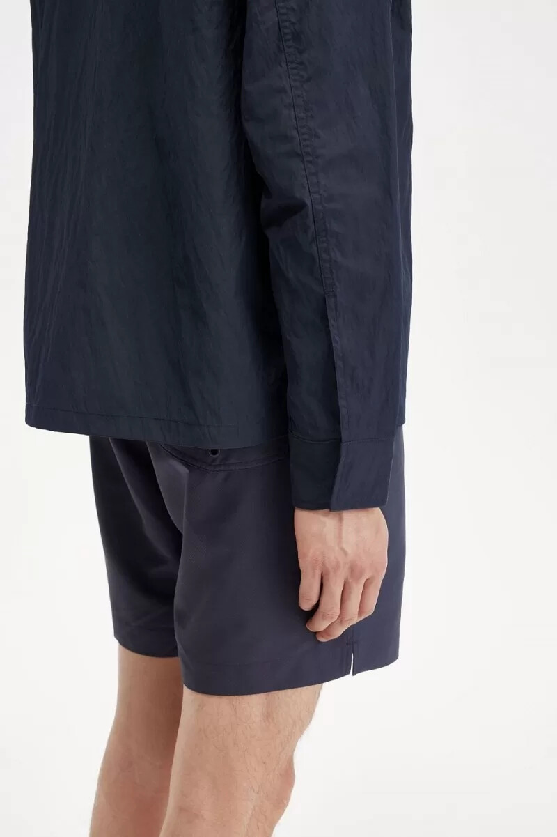 fred perry texturerad zip-through herrskjorta marinblå