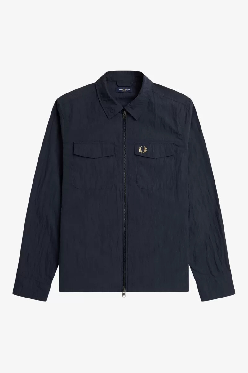 fred perry texturerad zip-through herrskjorta marinblå
