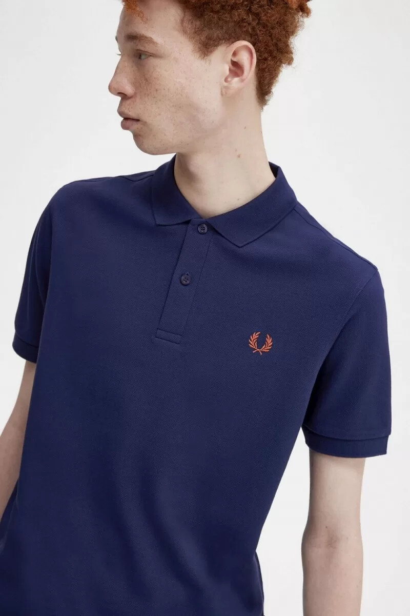 fred perry m6000 herrskjorta fransk marinblå whiskybrun
