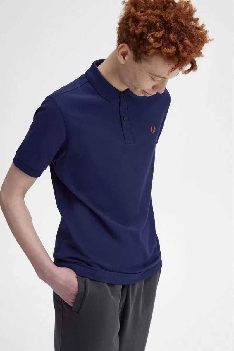 fred perry m6000 herrskjorta fransk marinblå whiskybrun
