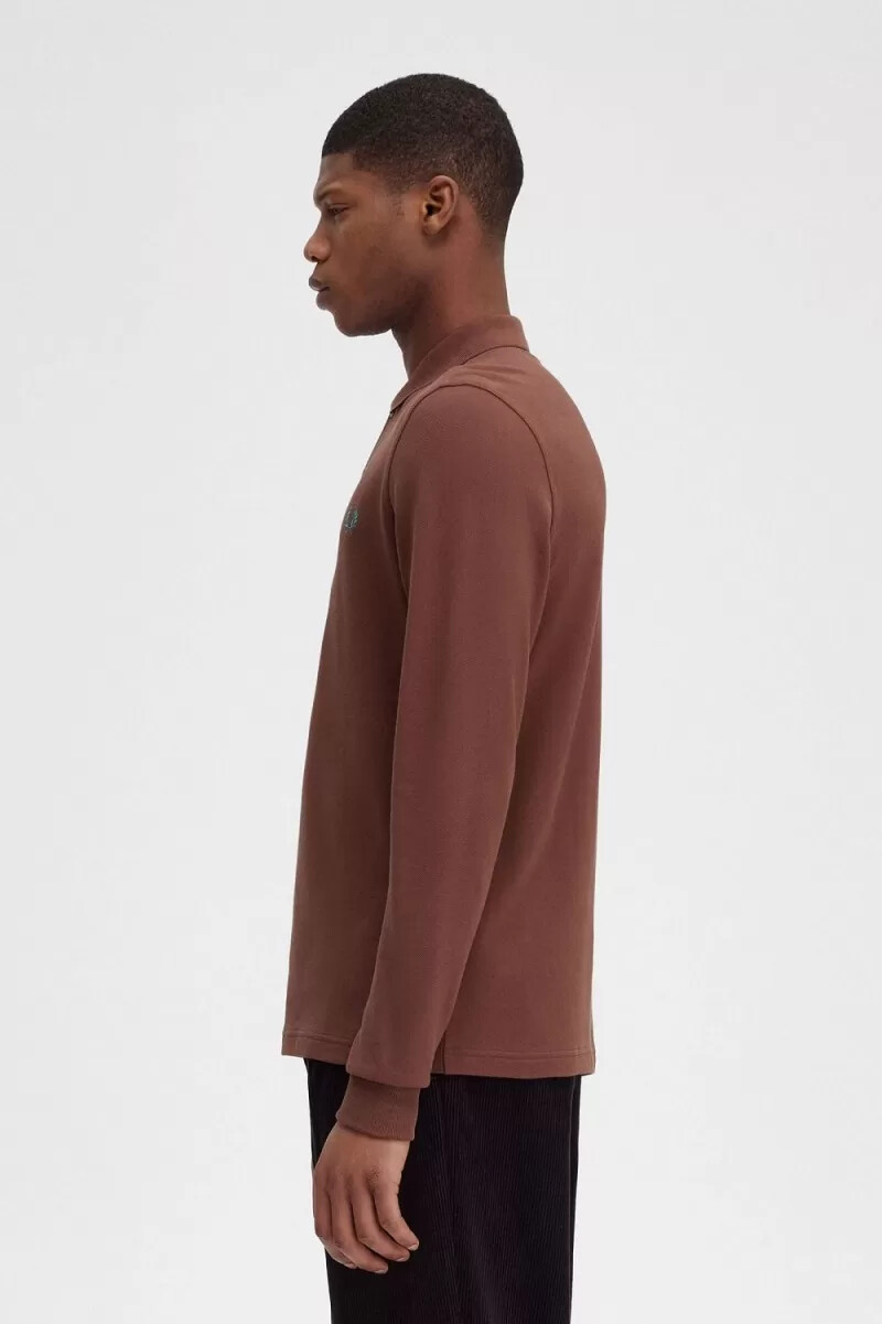 fred perry m6006 herrskjorta whiskybrun djup mintgrön