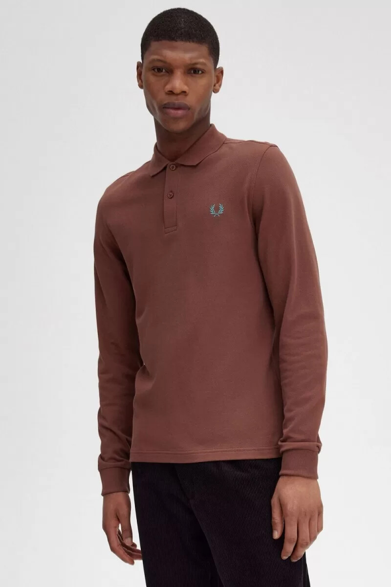 fred perry m6006 herrskjorta whiskybrun djup mintgrön