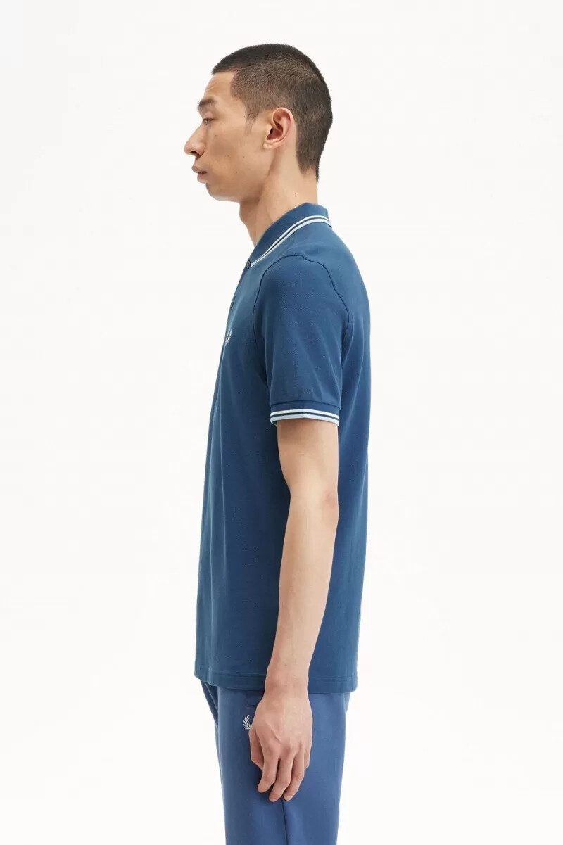 fred perry m3600 herrskjorta midnattsblå beige ljus aqua