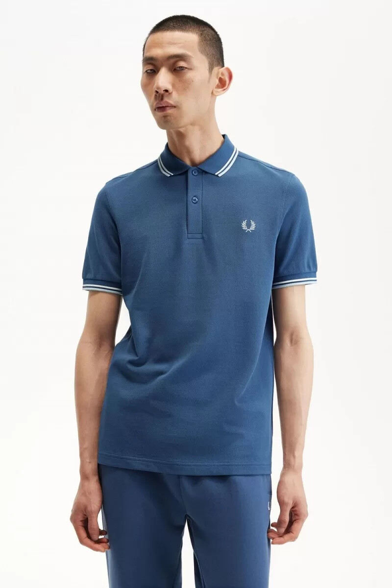 fred perry m3600 herrskjorta midnattsblå beige ljus aqua
