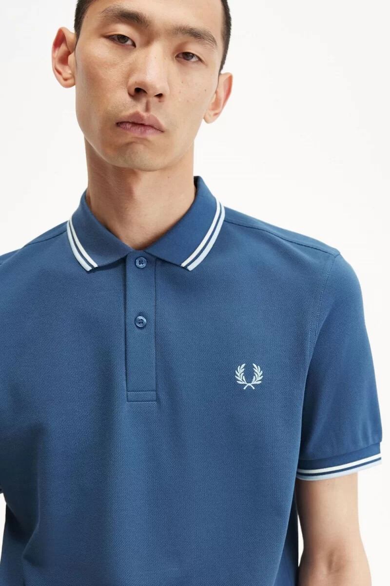 fred perry m3600 herrskjorta midnattsblå beige ljus aqua