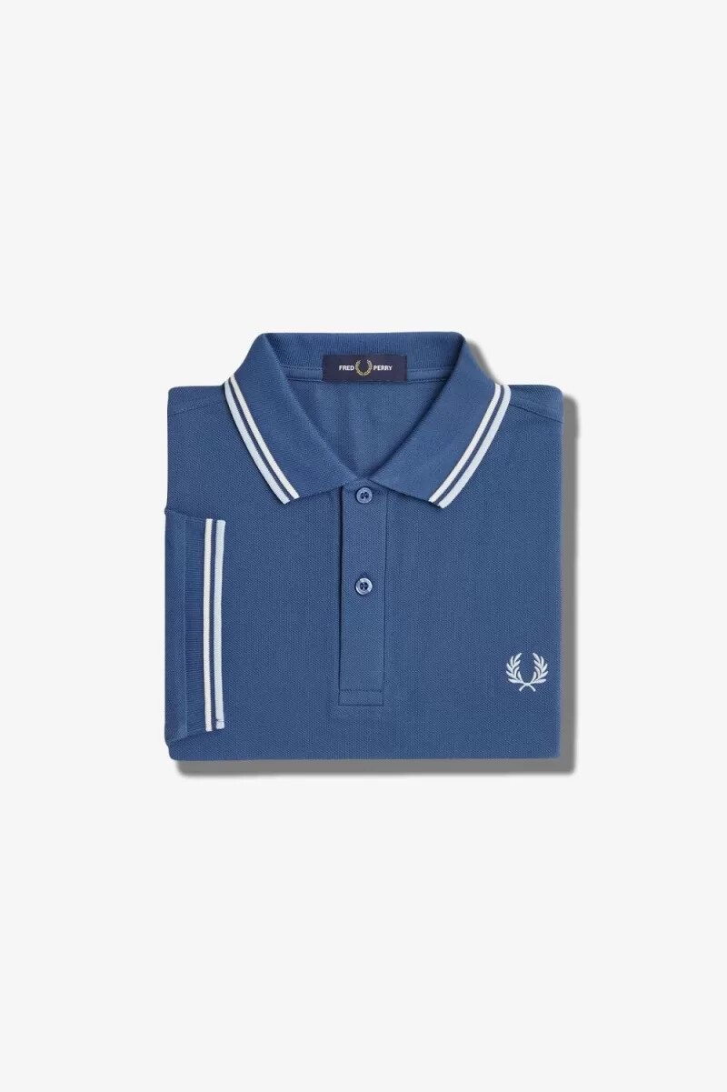 fred perry m3600 herrskjorta midnattsblå beige ljus aqua