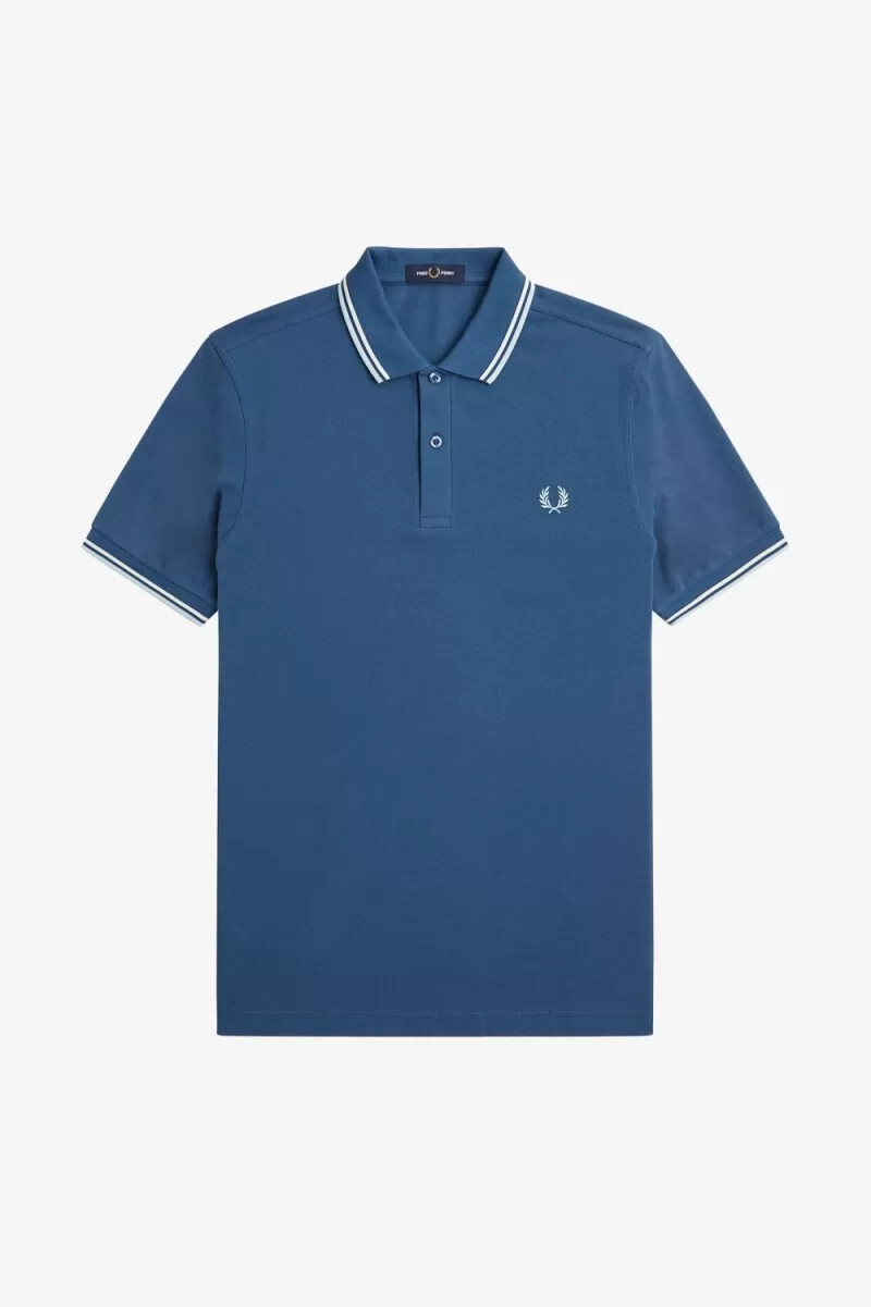 fred perry m3600 herrskjorta midnattsblå beige ljus aqua