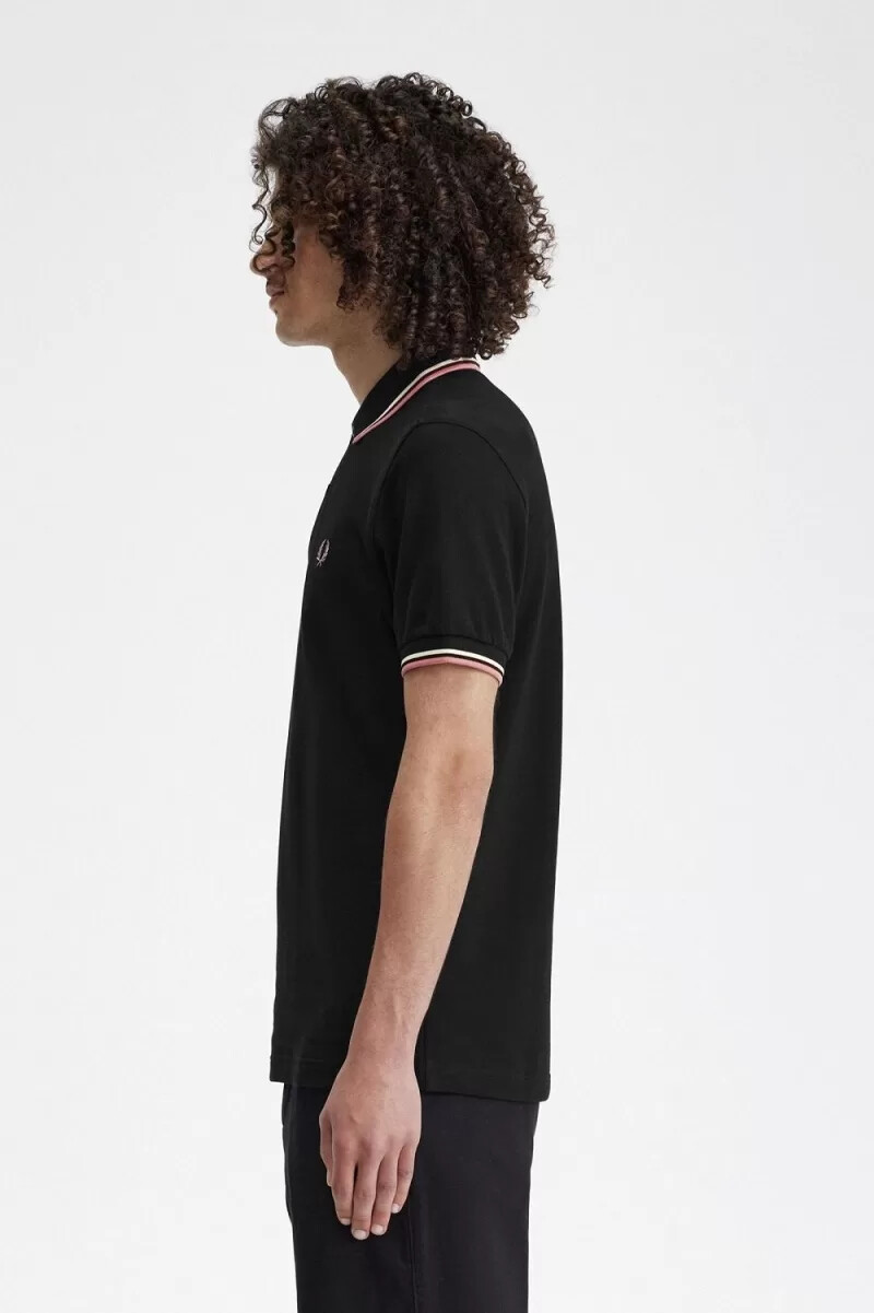 fred perry m3600 herrskjorta svart beige dusty rose rosa