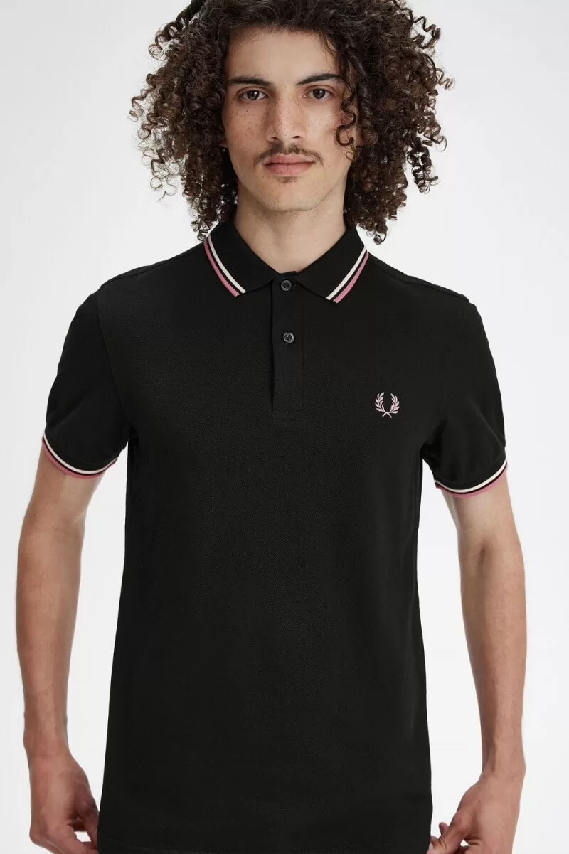fred perry m3600 herrskjorta svart beige dusty rose rosa