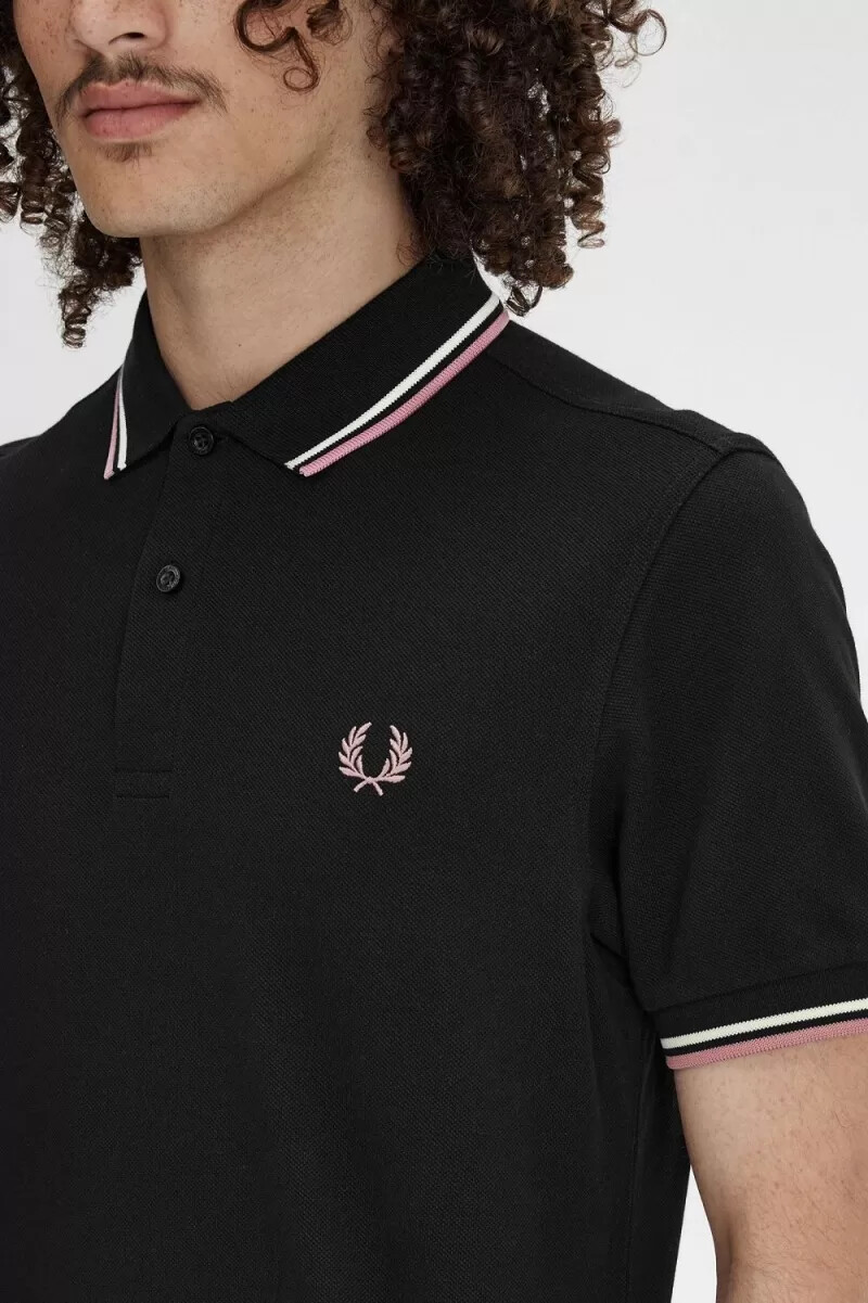 fred perry m3600 herrskjorta svart beige dusty rose rosa