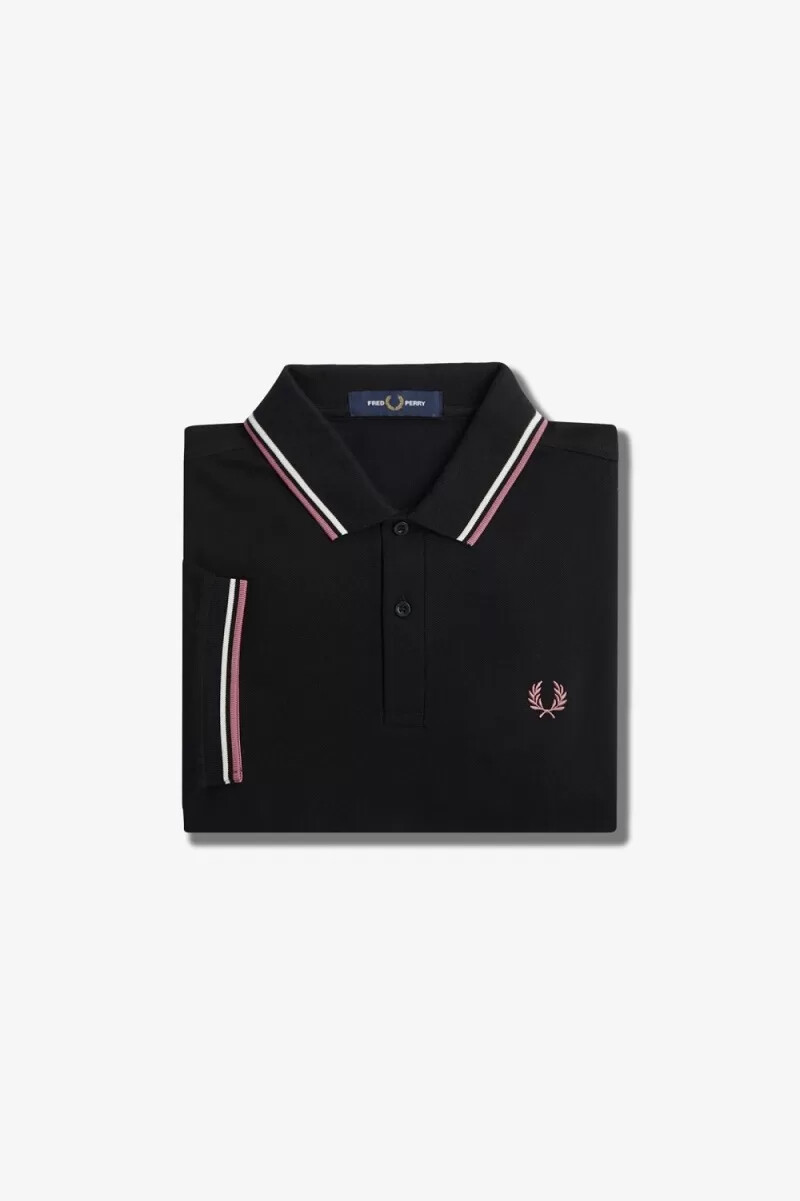 fred perry m3600 herrskjorta svart beige dusty rose rosa