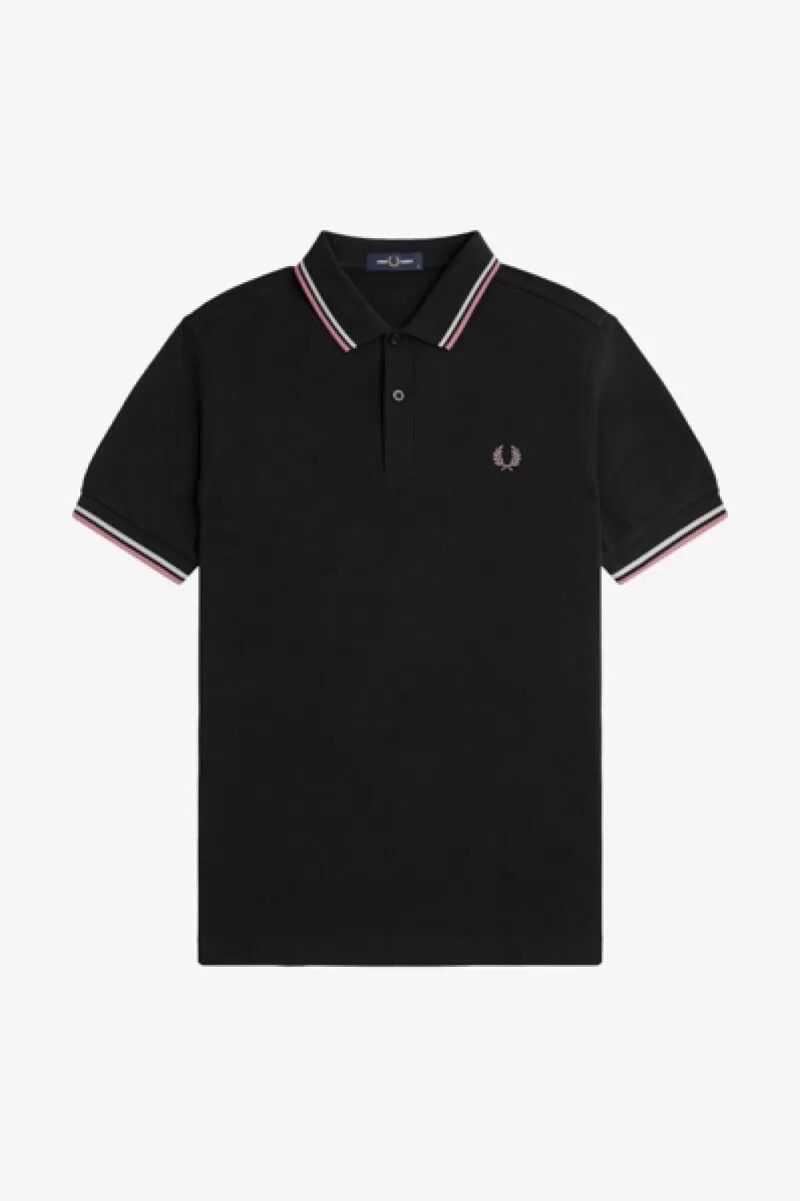 fred perry m3600 herrskjorta svart beige dusty rose rosa