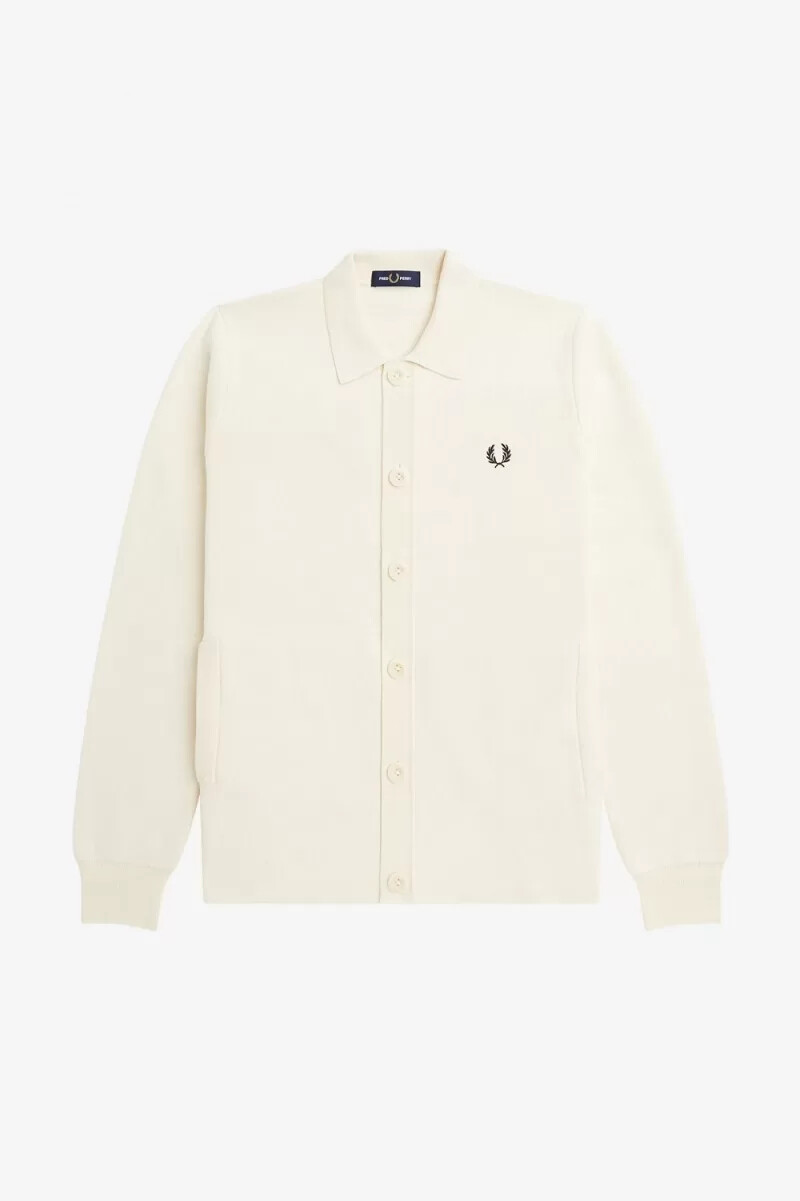 fred perry stickad herrskjorta med knappar beige
