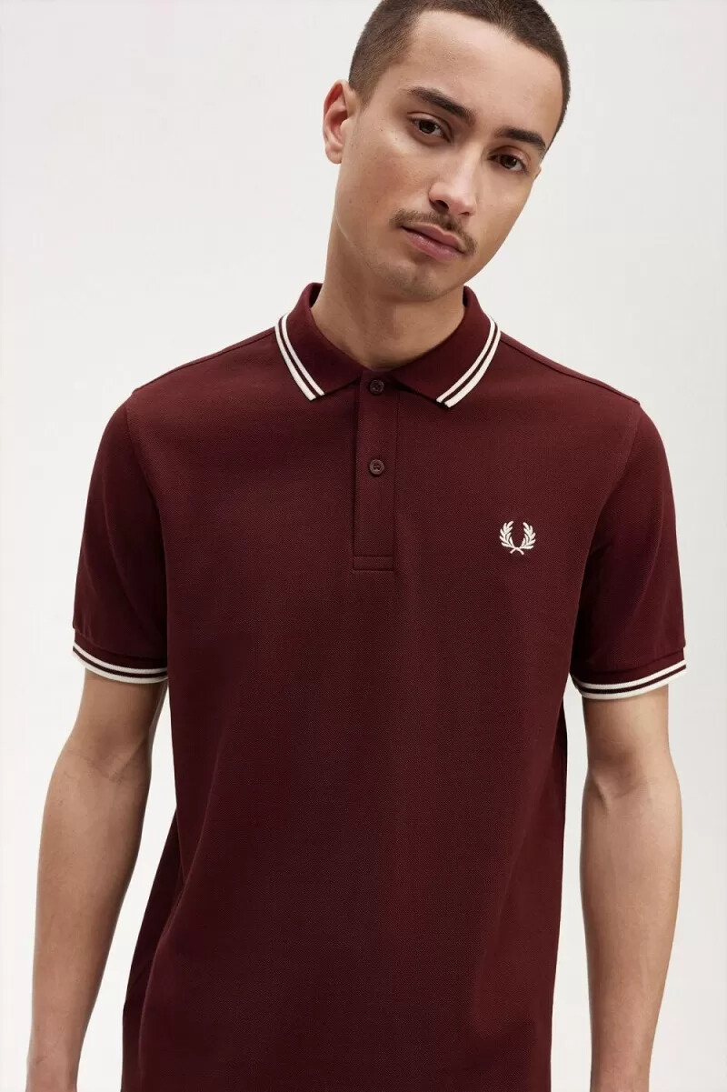 fred perry m3600 herrskjorta oxblood beige