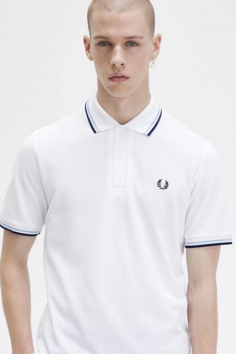 fred perry m12 herrskjorta vit aqua marinblå